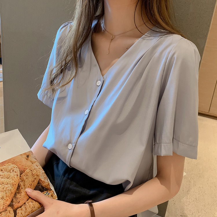 Summer Thin Top Loose Design V-neck Shirt