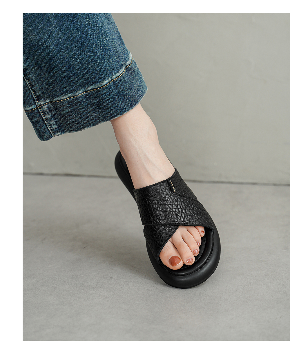 Women's Sheepskin Platform Slides Side View – Sarah Express
