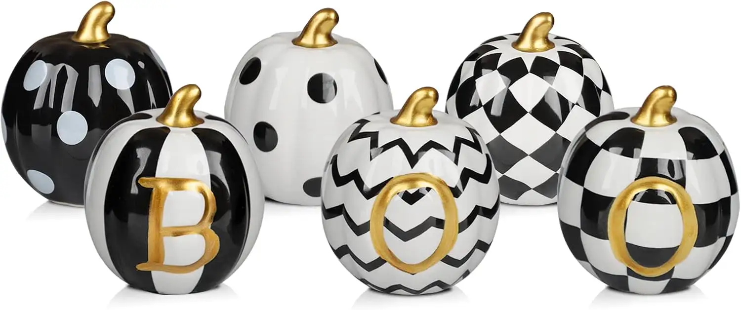 Set Of 6 Ceramic Halloween Pumpkins, Decorative