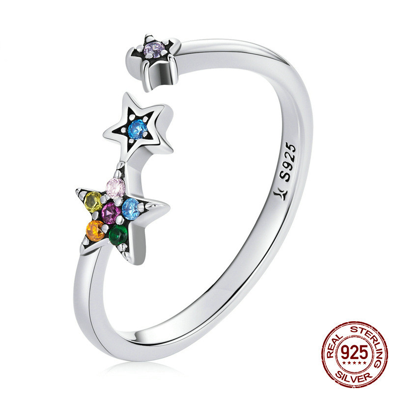 Title 2, Sterling Silver S925 Star Open Ring Colored Zir...