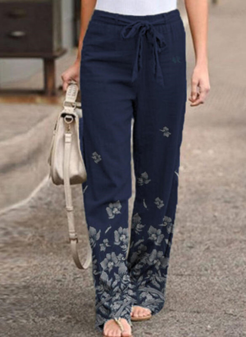 Floral-print Belted Cotton And Linen Trousers