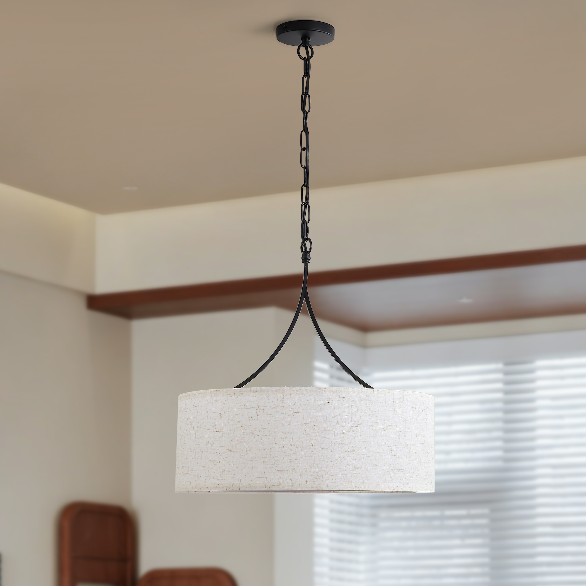 Modern 3-Light Fabric Pendant Light, Black Adjustable Drum Chandelier, Matte Black Fabric Shade Ceiling Light Fixture For Dining Room Living Room Bedroom — foto 7