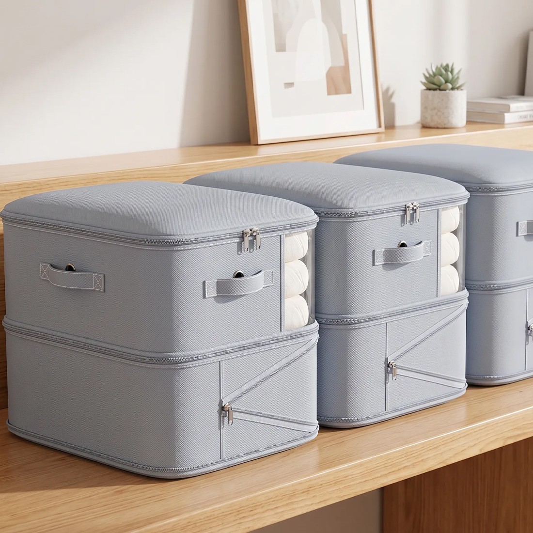 4x Clothes Storage Bags With Zips Bedroom Large Collapsible Box Bedding — image 2