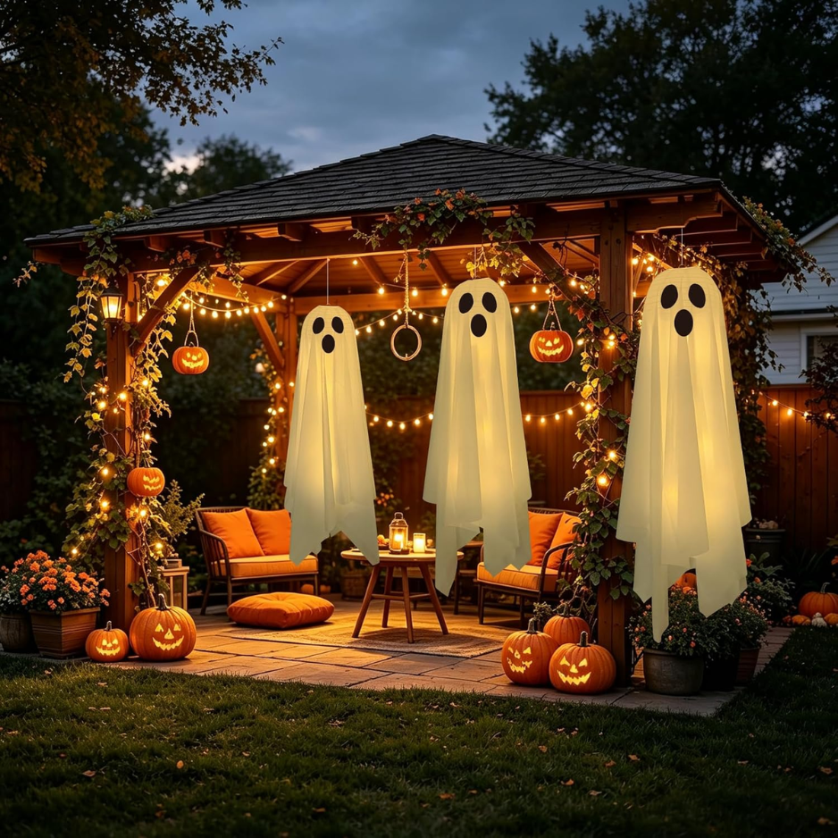 Halloween Decor, 3 Pack Light Up Halloween Hanging Ghosts Decor