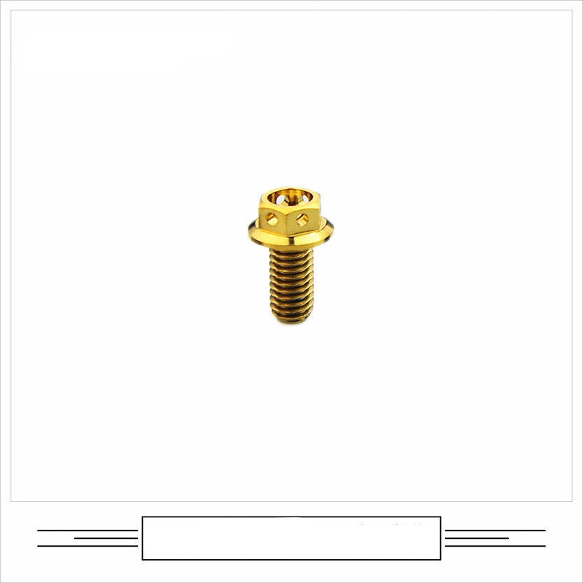 EFsolid Titanium Alloy Flange Head Screw Head Floor Empty Motorcycle Modified Screw – Gold, M6X10MM