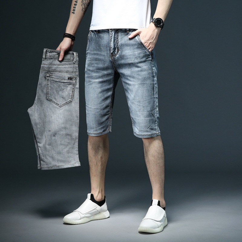 Five Points Oblique Slot Pocket Middle Pants Thin Denim Shorts Men's Straight Loose Breeches Oblique Opening