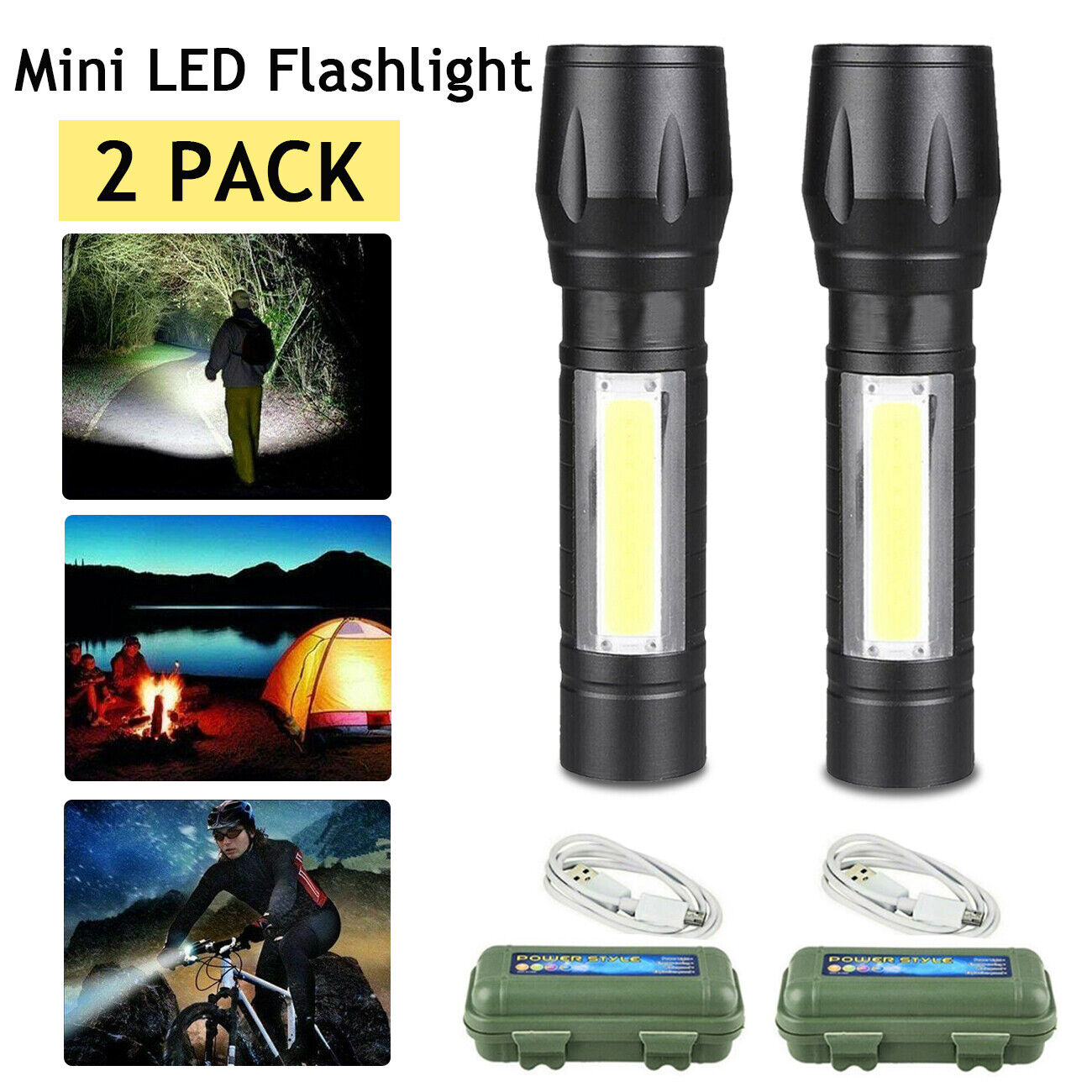2pcs Super Bright 1500000LM Zoom Flashlight Mini LED Lamp Rechargeable Torch Box — image 4