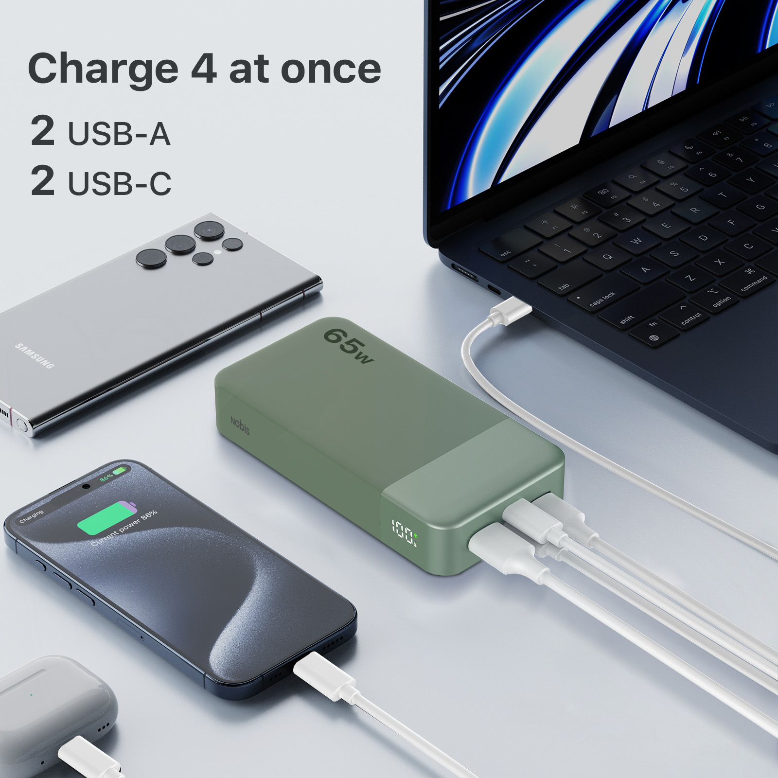 N Obis Portable Charger, 65W PD Fast Charging 20000mAh Type-C Small Compact Power Bank For Phone, Tablet, Laptop 1