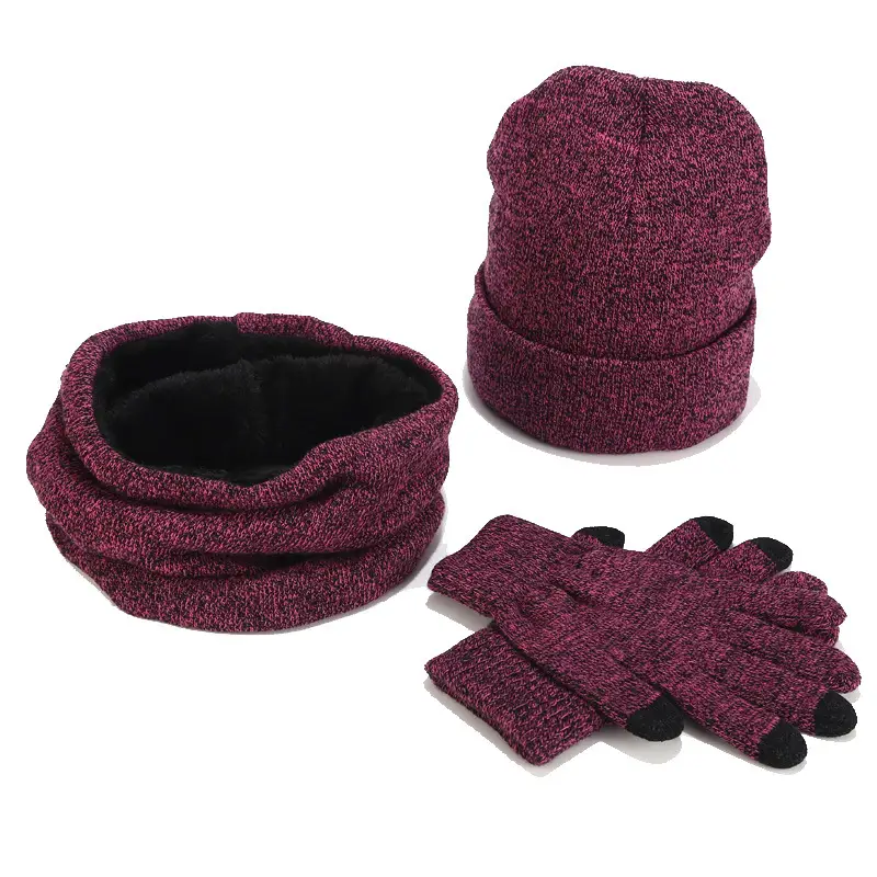 Variegated Knitted Woolen Thick Scarf Hat Gloves