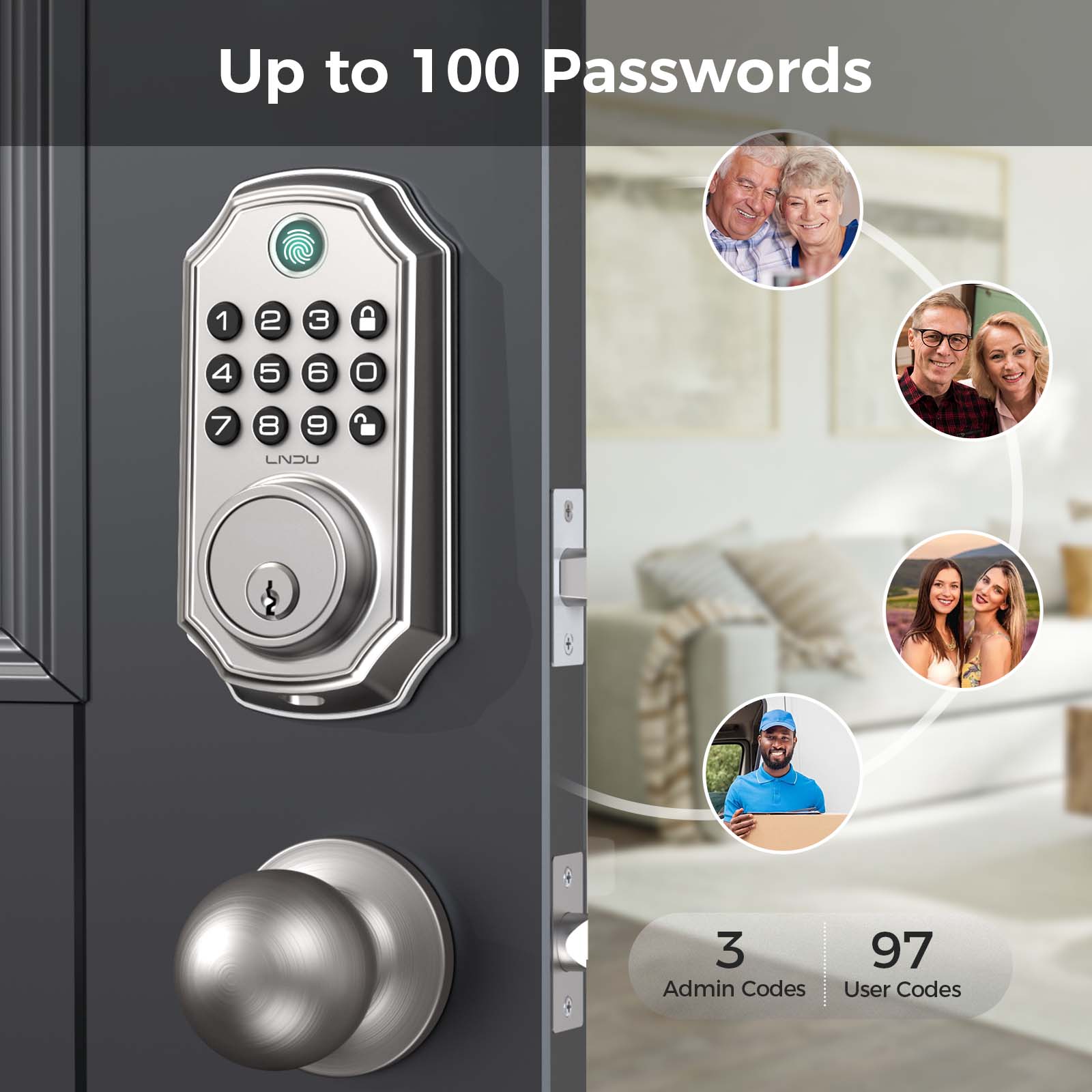 Keyless Entry Door Lock With Handle App-Controlled Front Door Lock Set With Keypad Auto-Lock & One-Touch Locking Anti-Peep Code Feature Easy Installation