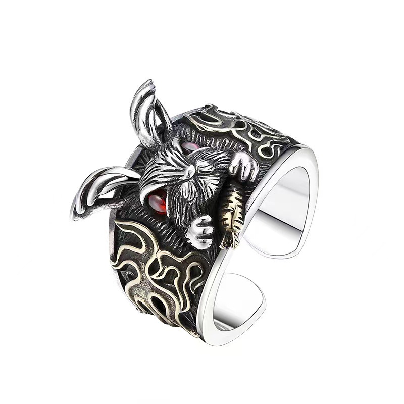 Title 2, S925 Sterling Silver Punk Stil Dark Rabbit Ring...