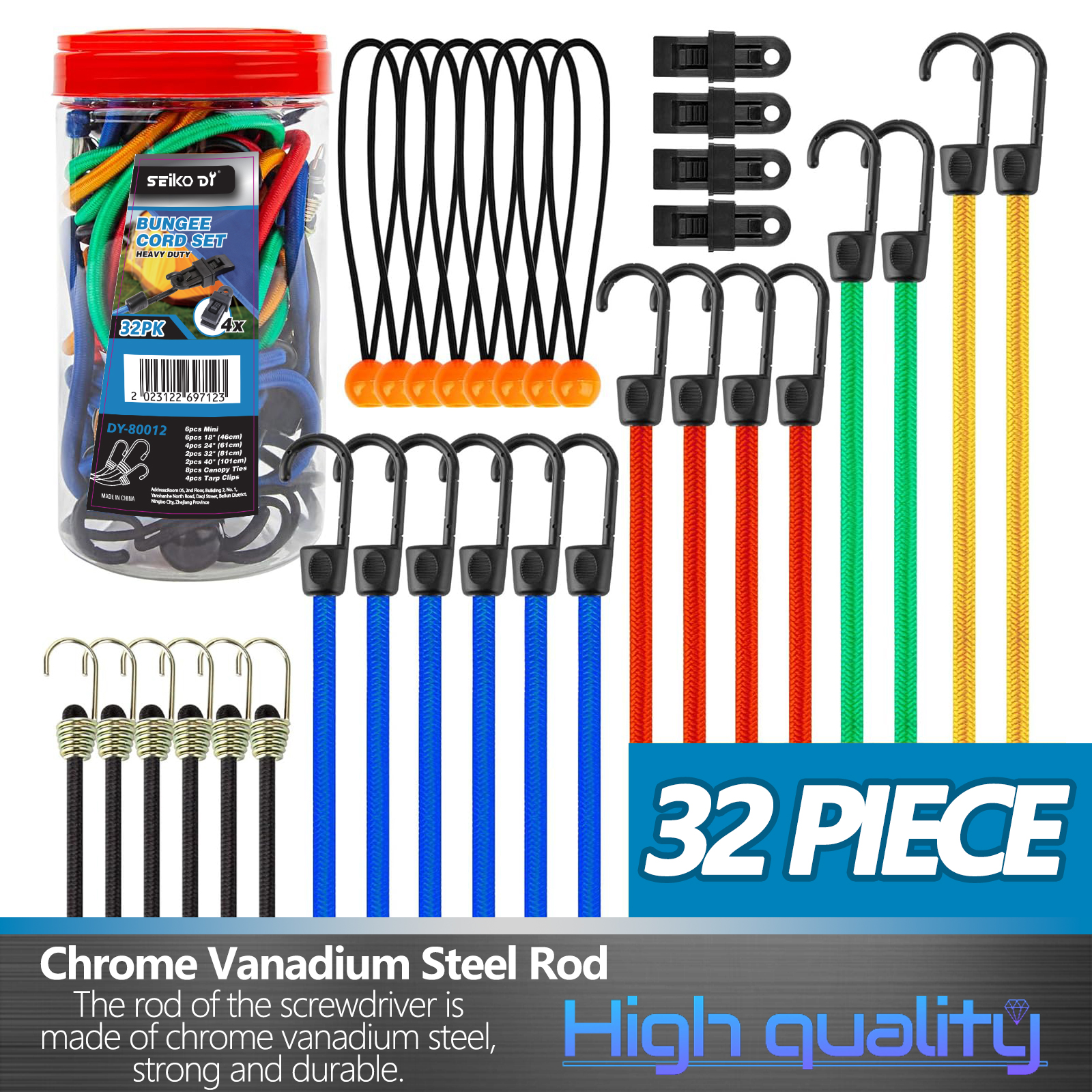 32-piece Set Of Rope Hooks, Elastic Ropes For Outdoor Awnings