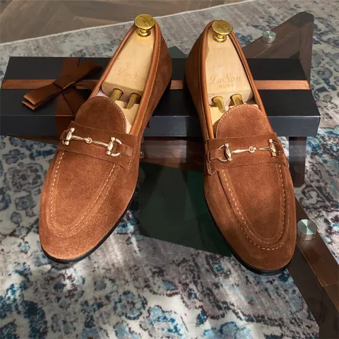Soft Structure Suede Horsebit Slip on Shoes for Men