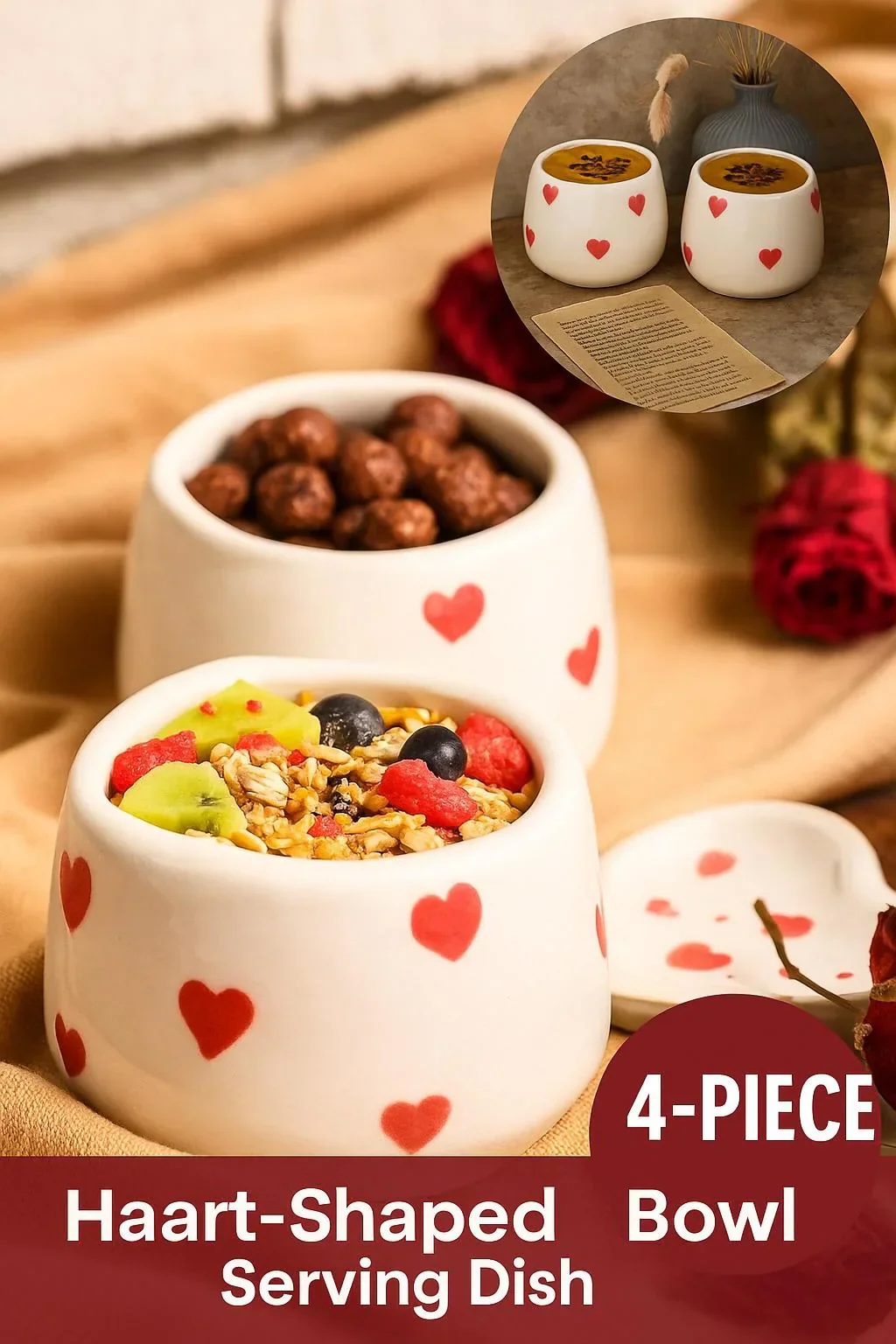 Handmade Ceramic Heart Bowl Set For Kitchen Decor And Romantic Table Settings