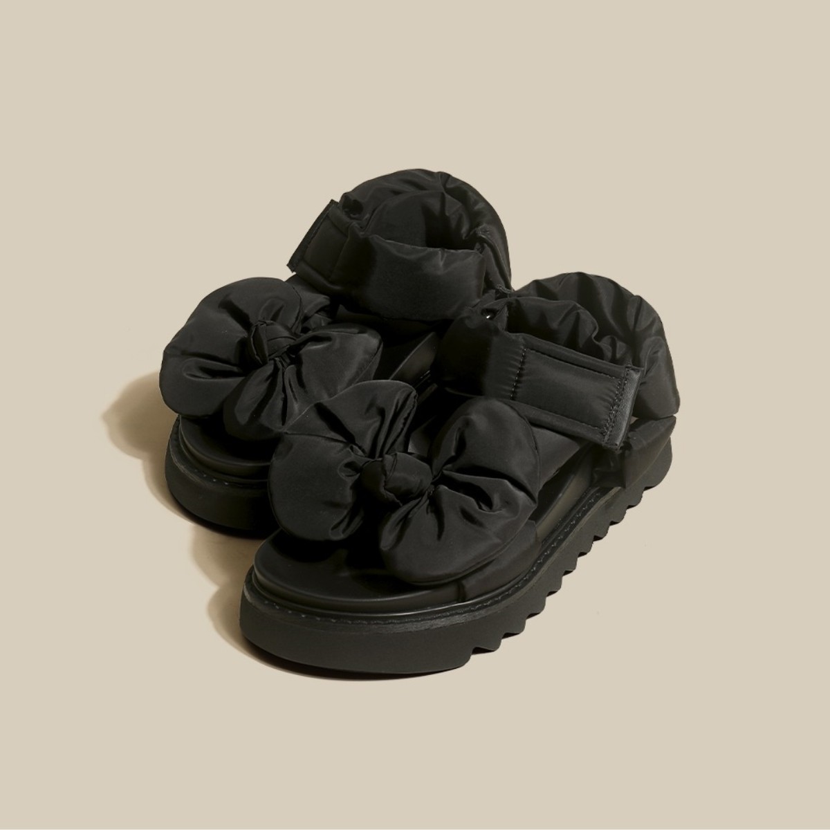 Title 6, Platform Open Toe Velcro Bow Roman Shoes