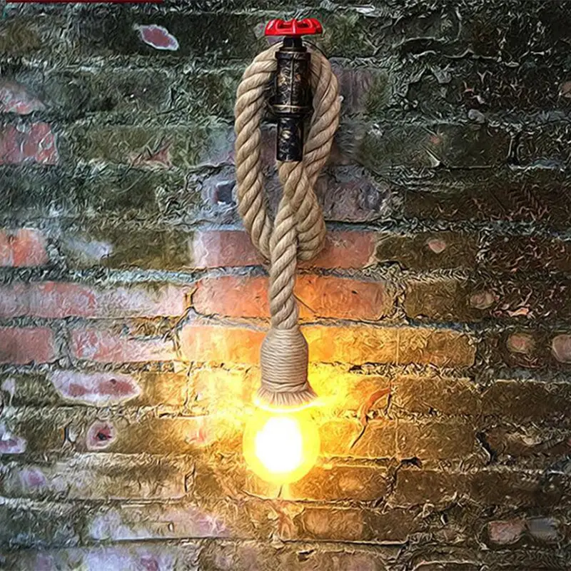 American Retro Restaurant Cafe Staircase Living Room Hemp Rope Iron Chandelier