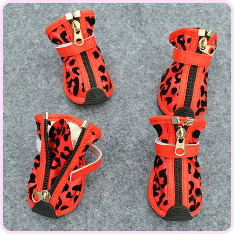 New Fashion PU Leopard Print Pet Shoes - Red