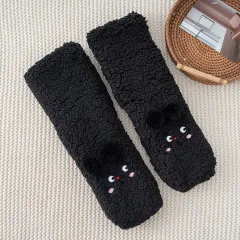 Thickened Winter Fuzzy Socks Women Warm Home Slipper Solid Color Socks Girl Cute Christmas Gift Female Funny Sleep Floor Socks - Black - View 1
