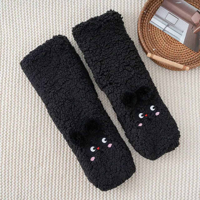 Thickened Winter Fuzzy Socks Women Warm Home Slipper Solid Color Socks Girl Cute Christmas Gift Female Funny Sleep Floor Socks Black - Shop at LoveMi