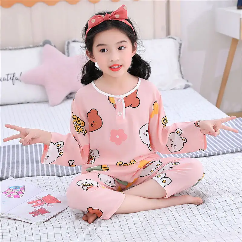 Girls Cotton Silk Long Sleeve Thin Air Conditioning Home Clothes