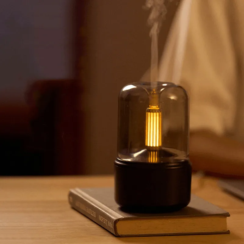 Atmosphere Light Humidifier Candlelight Aroma Diffuser Portable 120ml Electric USB Air Humidifier Cool Mist Maker Fogger 8-12 Hours With LED Night Light – image 4