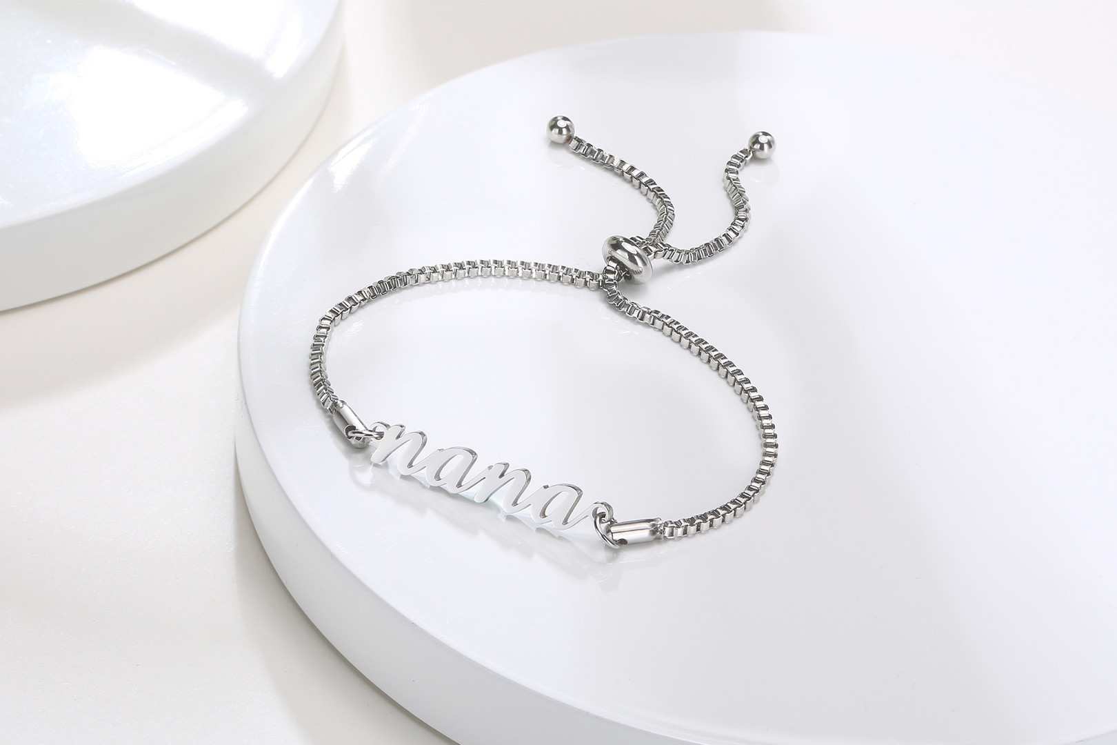 Stainless Steel English Sister Mom Nana Box Chain Adjustable Bracelet For Women