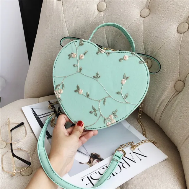 Shoulder Bag Women's Lace Peach Heart Messenger Bag Green - Shop at LoveMi