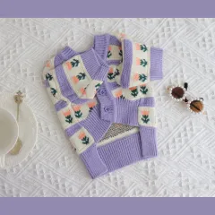 Retro Purple Flower Sweater Cute Pet Cat Dog Autumn And Winter Knitted Clothes - Purple - View 1