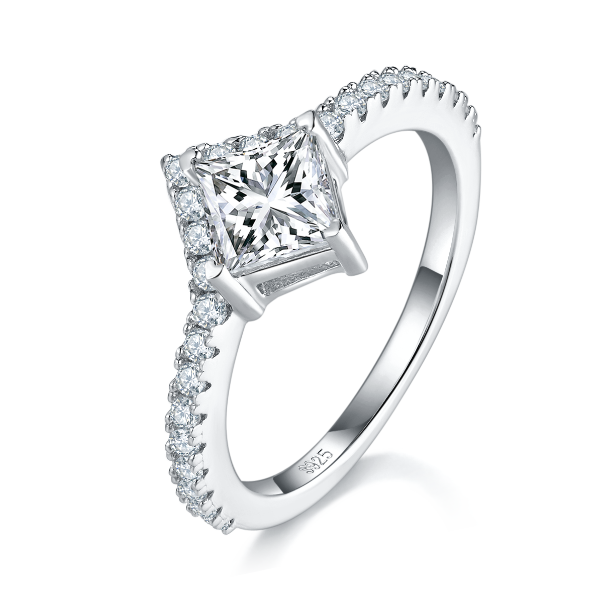 Princess Cut Moissanite Engagement Ring Set S925 Silver, 1 Carat D Color VVS1 Wedding Band With GRA Certificate, US Size 5-9. 3