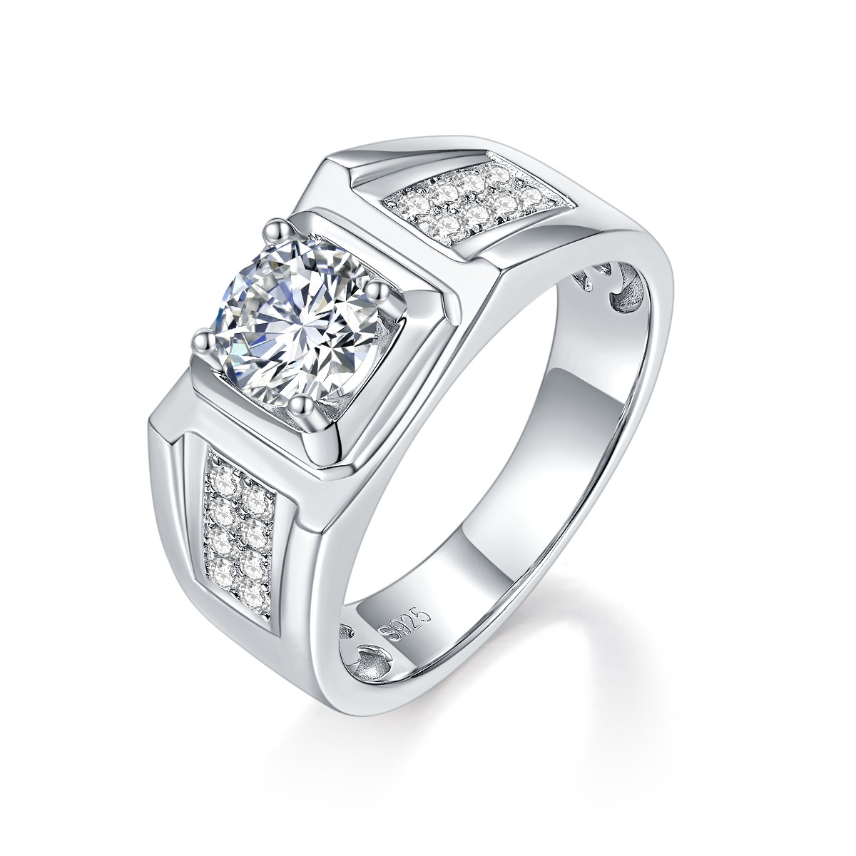 A Luxurious, Fashionable, And Trendy 1-carat Silver Ring Featuring A Top-quality Moissanite, Crafted From S925 Silver With A Platinum-plated Finish