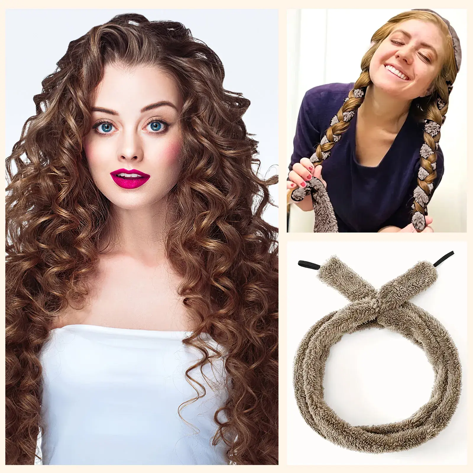 Satin Heatless Hair Curler, Lazy Natural Soft Wave DIY Heatless Curls For Sleep In Overnight, For All Hair Types - Light Brown