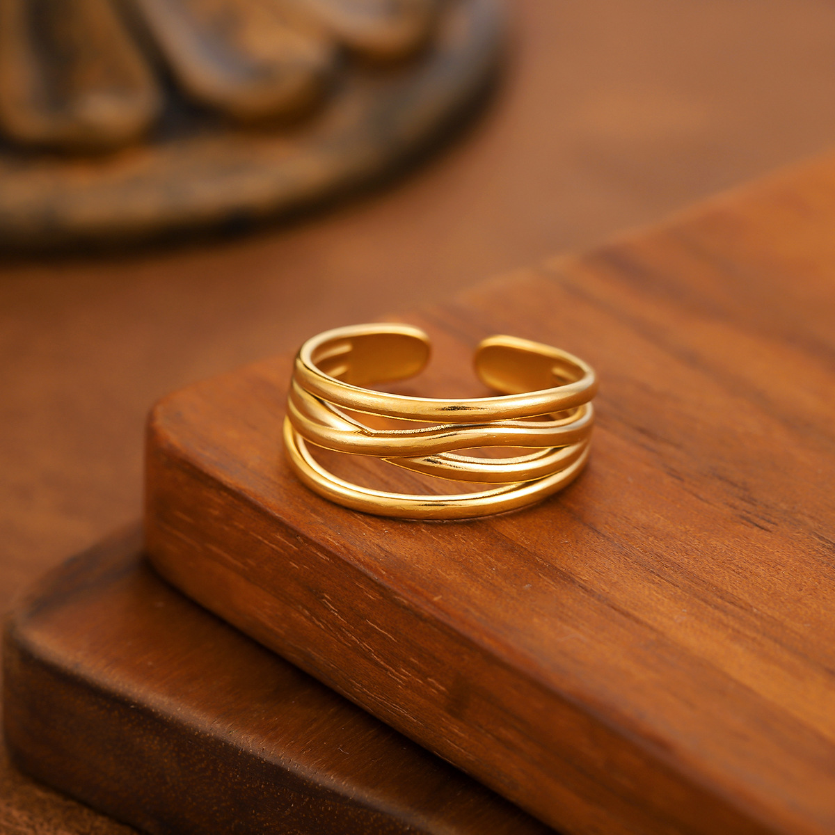 Stainless Steel Minimalist Hollow Geometric Ring For Women, Trendy Personality Adjustable... thumbnail 7