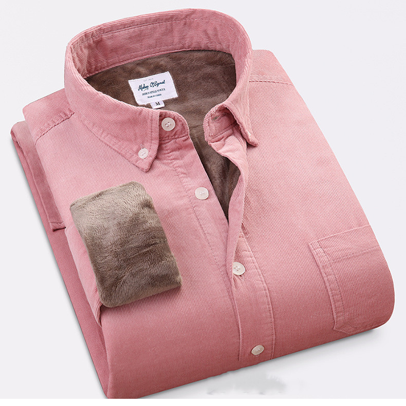 Pure Color Cotton Corduroy Warm Shirt Long Sleeve Men