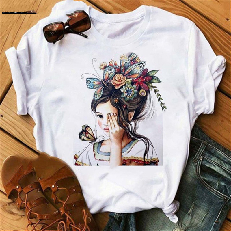 Title 2, Loose Round Neck White Ladies Casual T Shirt Wi...