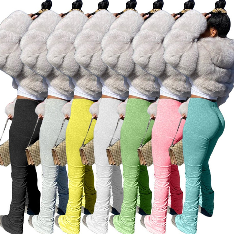 Solid Color Sweatshirt Fabric Pleated Slit Micro-Flare Sweatpants
