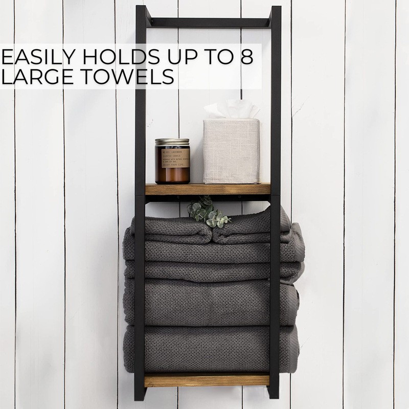 Wall Mounted Towel Rack Metal Storage Shelf Holder Rail-Bathroom Organizer Black — image 3