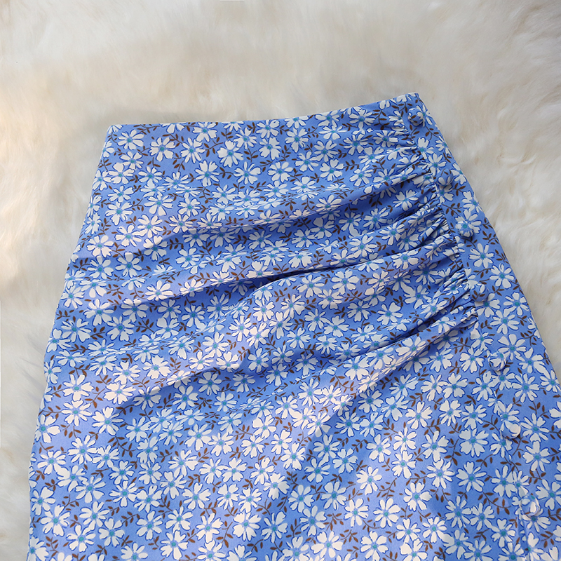 Women's Mid-length Split Floral Bag Hip Pleated Skirt