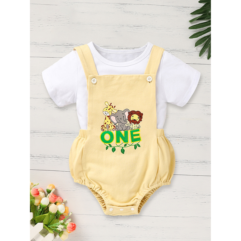 Infant Baby Boy Gentleman Outfit Summer Short Sleeve Crew Neck T Shirt First Birthday Suspender Romper Jumpsuit Set — view 2