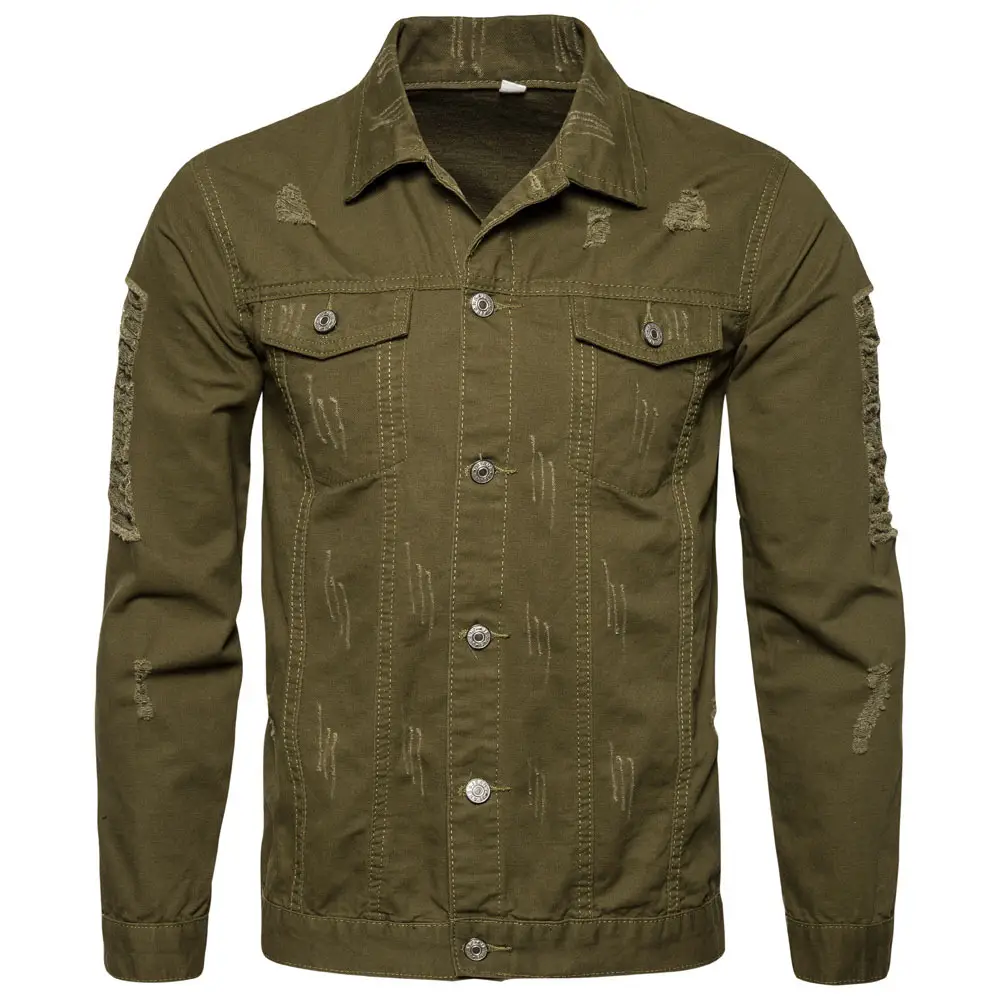 Men's Brown Denim Casual Jacket Solid Single Breasted Patch Pocket