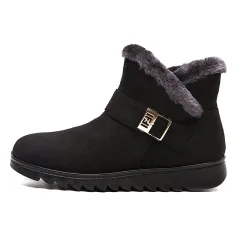 Winter Boots Women Warm Plush Snow Boots Zipper Comfort Flats Shoes - Black - View 1