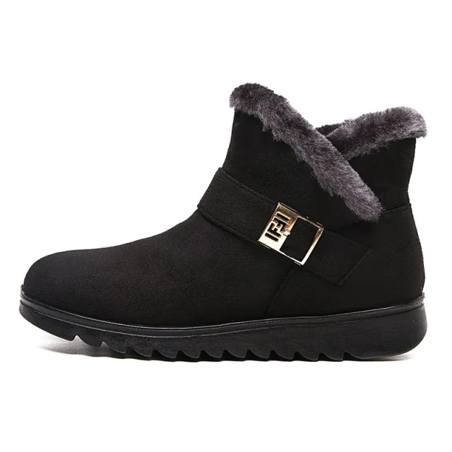 Winter Boots Women Warm Plush Snow Boots Zipper Comfort Flats Shoes Black - Shop at LoveMi