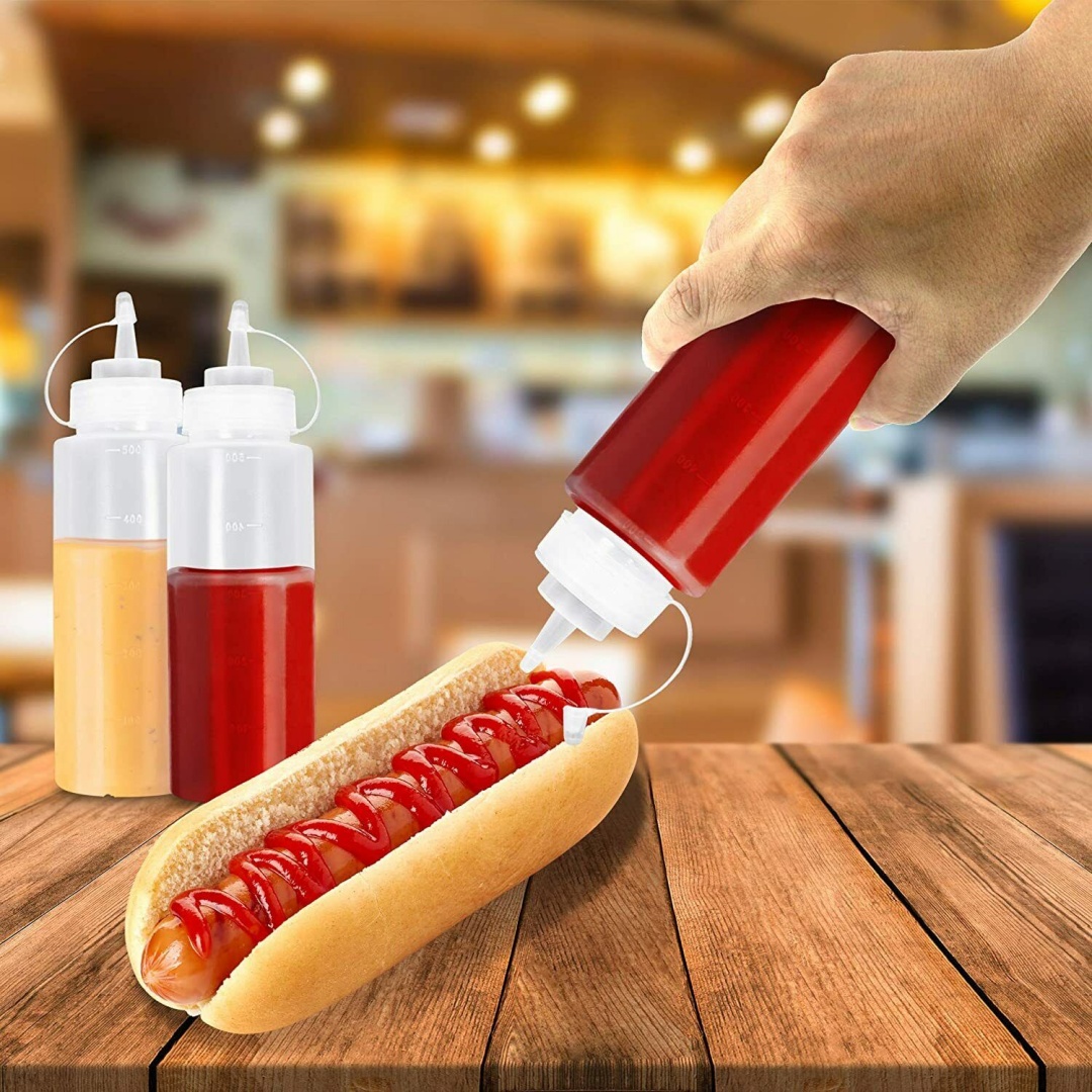 8 Pack Plastic Squeeze Sauce Bottles Kitchen Condiment Dispenser 500ml — image 6