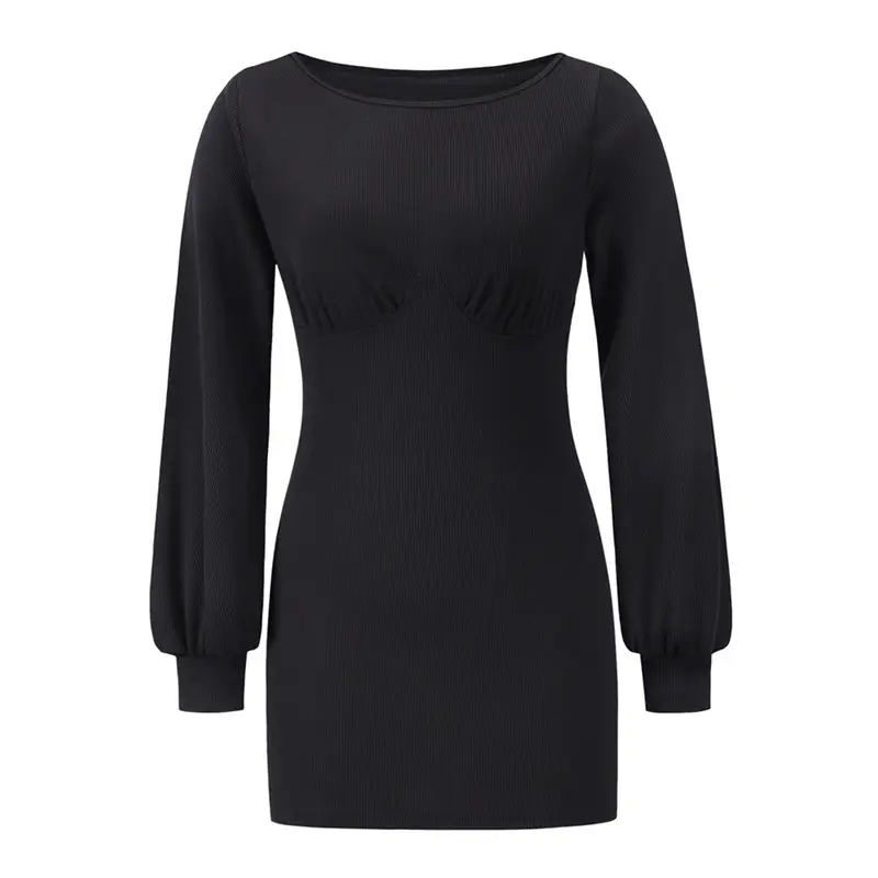 Knit Bottoming Long-sleeved Ribbed Sexy Slim Dress
