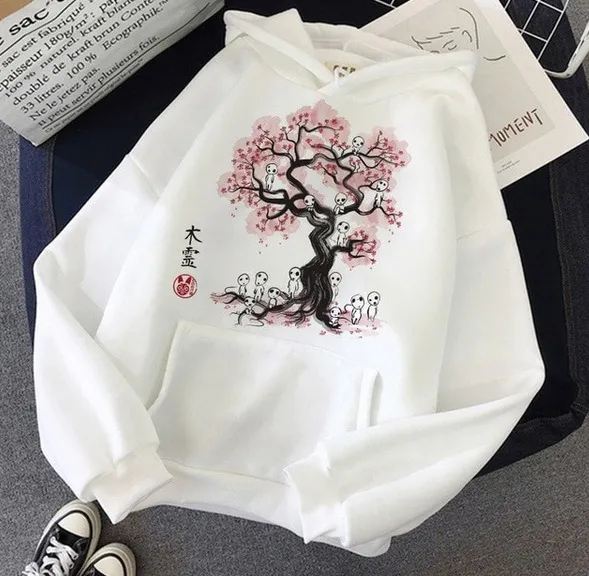 Peach Tree Autumn And Winter Polyester Hooded Sweater - White