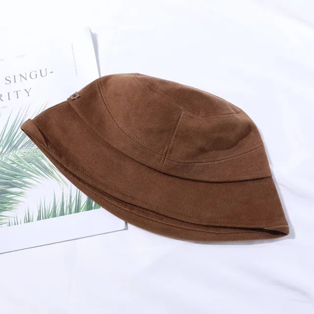 Fisherman Hat Female Autumn New Style Simple Stitching Bucket Hat Curled Cotton Fabric Brown - Shop at LoveMi