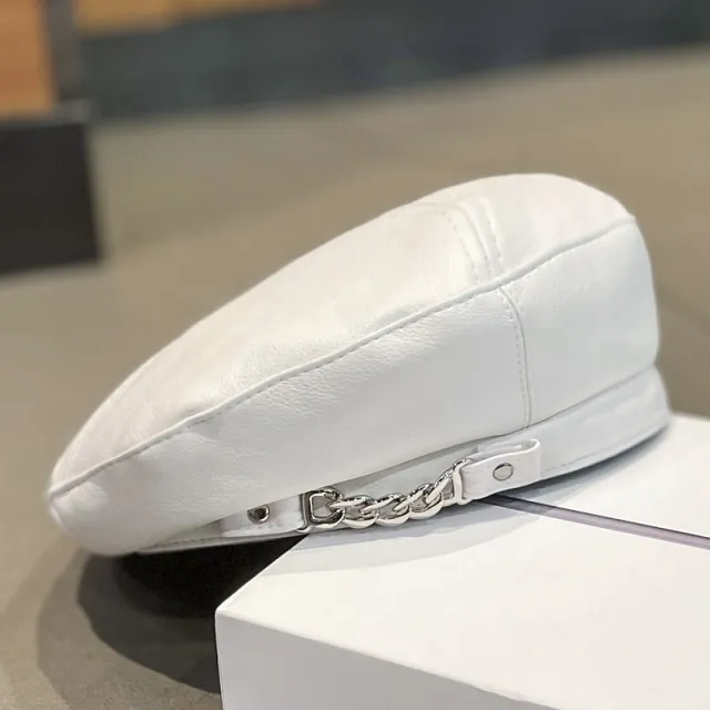 Women's All Match Chain PU Leather Beret Hat White - Shop at LoveMi