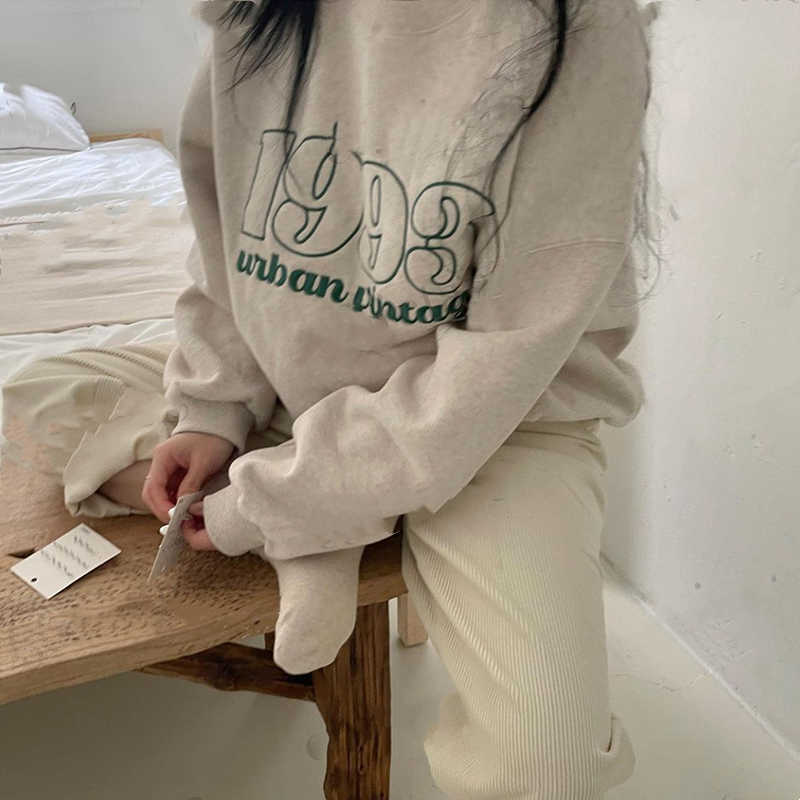 Women's Early Spring Wealth Beige Letter Pure Cotton Sweater Top