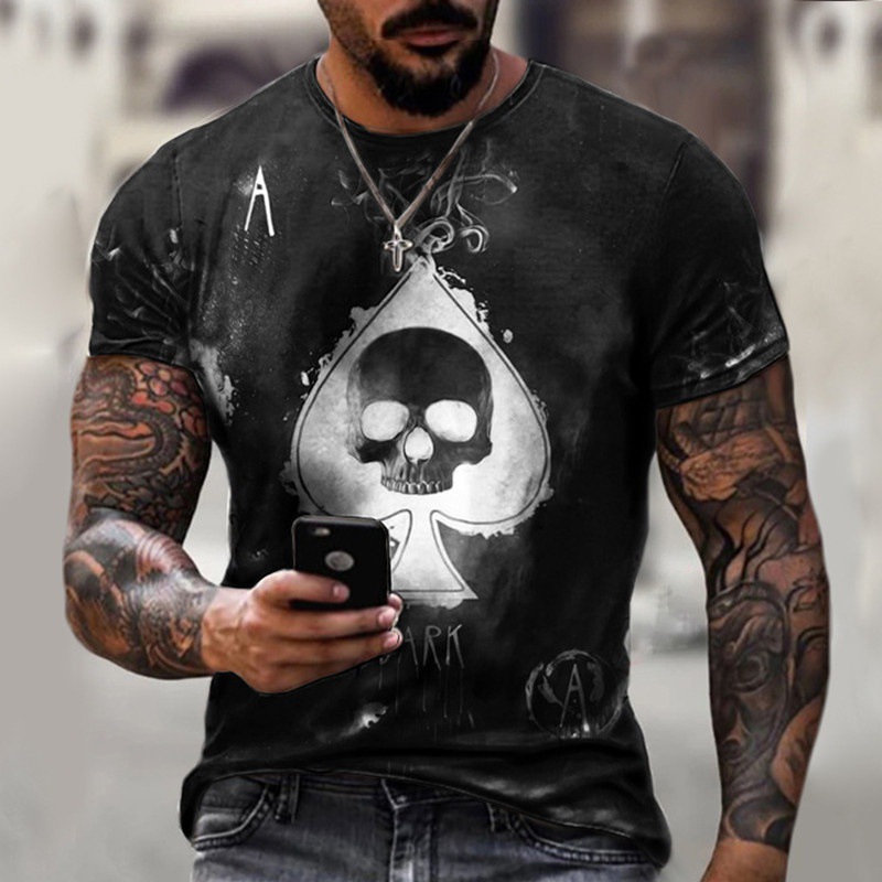 Title 6, 3D Print Skull Spades T-Shirt voor heren, stree...