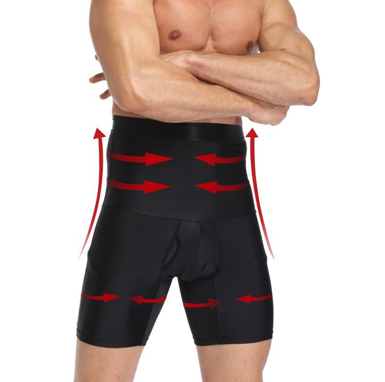 Men's Silicone Anti Slip High Waisted Shapewear Pants, Flat Angle Underwear, Tight Fitting Compression Shapewear Shorts