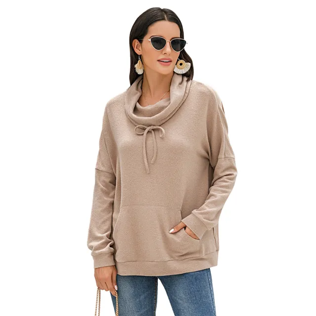 Women's Cashmere Loose Long Sleeve Solid Color Pullover Sweater Apricot - Shop at LoveMi